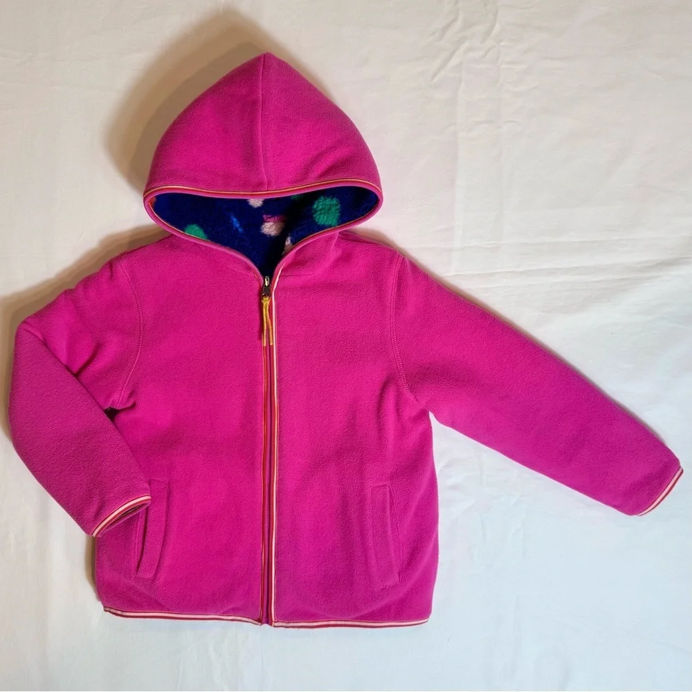 Mini Boden Cosy Reversible Fleece Girls 4-5 Y Jacket Starboard Blue Multi Spots